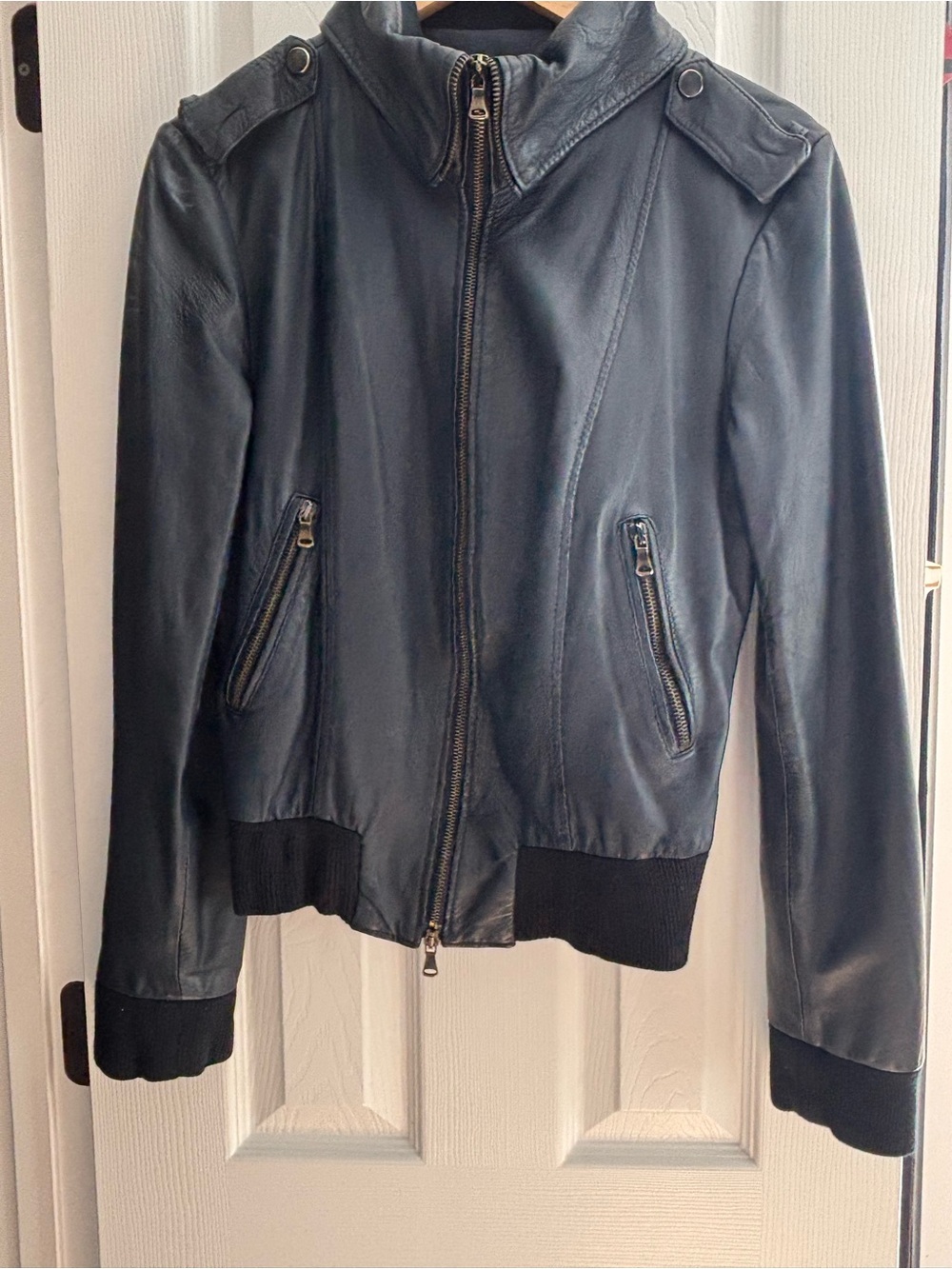 Vera Pelle Navy Leather Jacket with navy Lining
